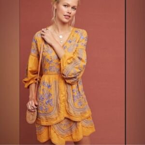 Anthropologie Mustard Meadow Rue Lisette purple embroidered dress size small